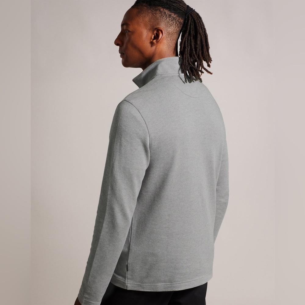 Ted Baker London Sz 5 US XL Long Sleeve Textured Panel Half Zip Grey Sweater - Picture 2 of 15